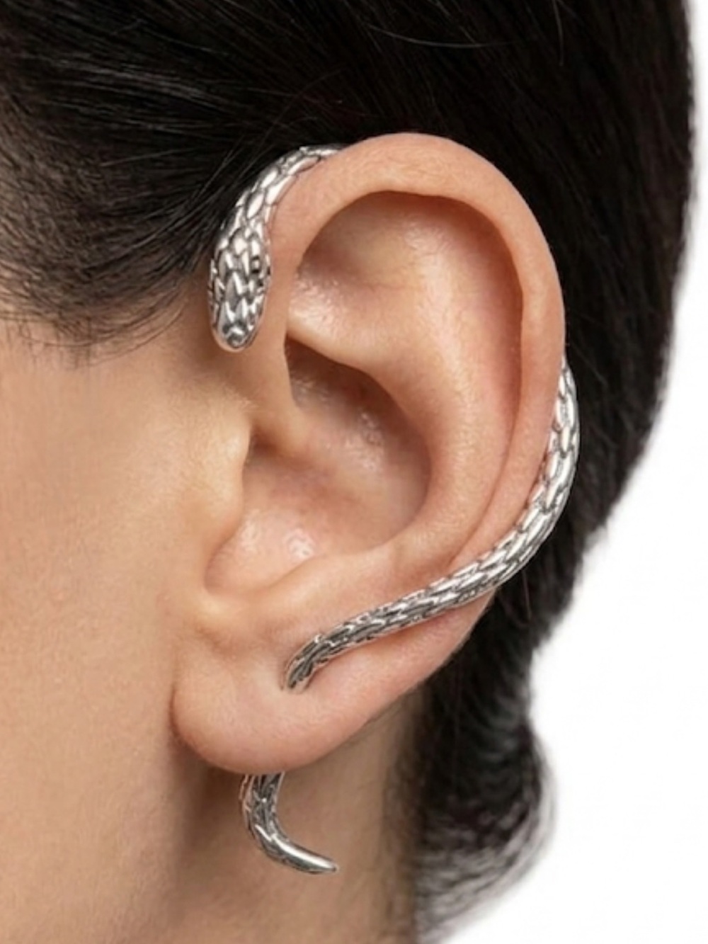 New Gothic Silver Snake Ear Wrap Crawler Cuff Stud Earring Left Ear Punk